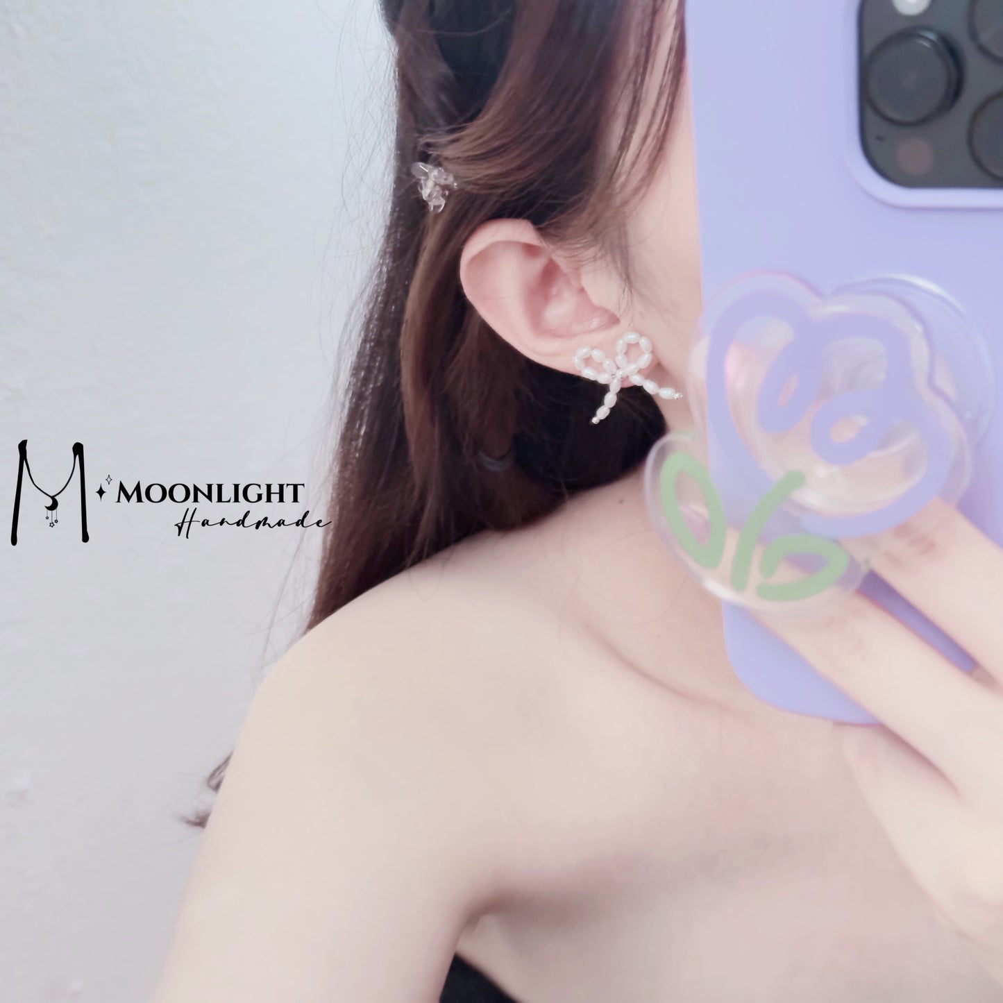 【MmoonlightHandmade】天然小米珍珠蝴蝶结耳环
