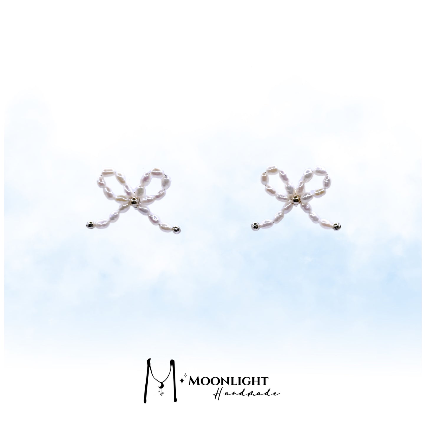 【MmoonlightHandmade】Natural Millet Pearls Bow Earrings
