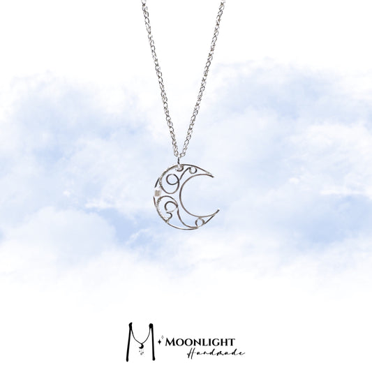 【MmoonlightHandmade】Handmade Sterling Silver Wire Wound Moon Pendant