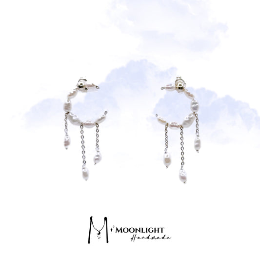 【MmoonlightHandmade】天然巴洛克小米珍珠月亮流苏耳环