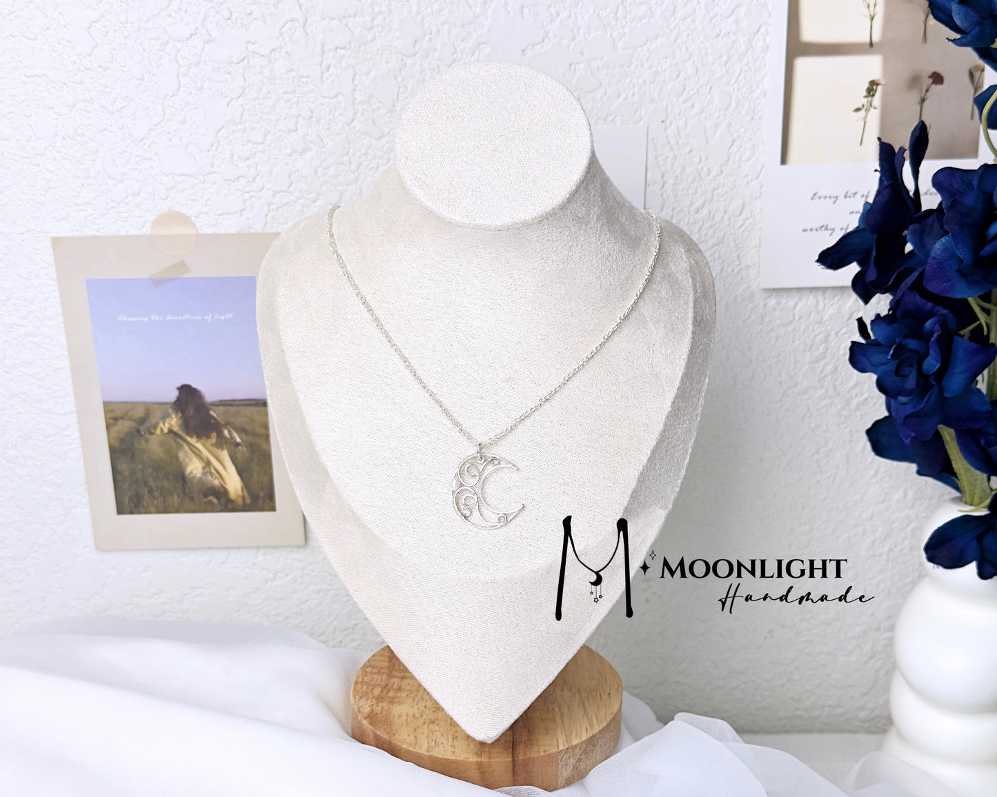 【MmoonlightHandmade】Handmade Sterling Silver Wire Wound Moon Pendant