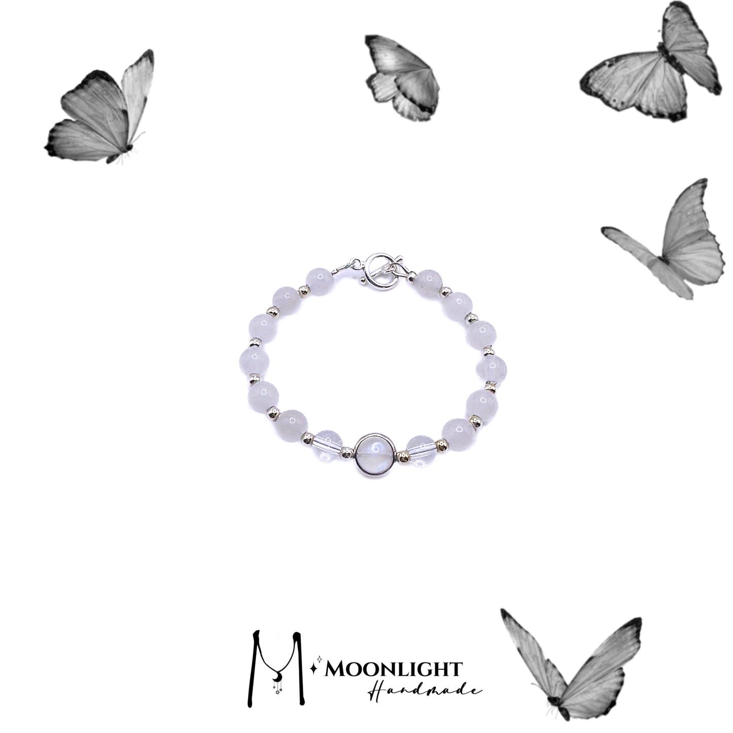 【MmoonlightHandmade】Black and White, Natural Stone Couple Bracelet