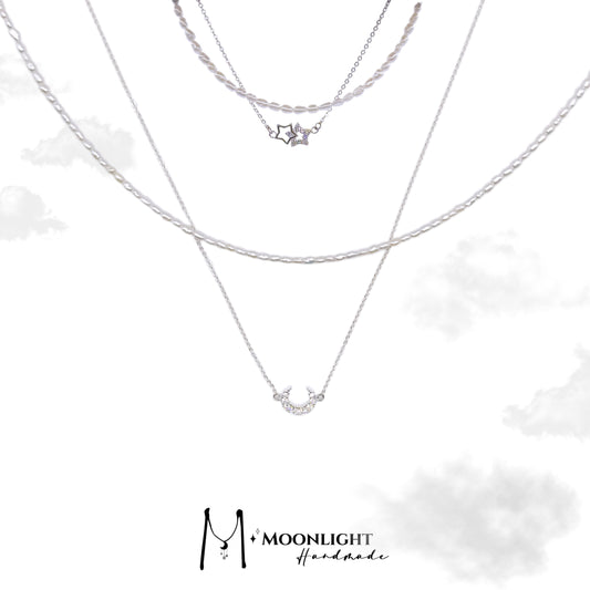 【MmoonlightHandmade】High Quality Rare Size Millet Pearls-Star and Moon Set Jewelry