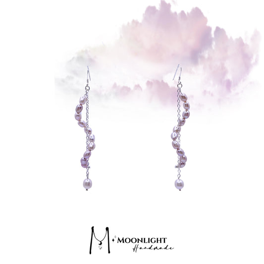 【MmoonlightHandmade】天然淡水粉色珍珠线流苏耳环
