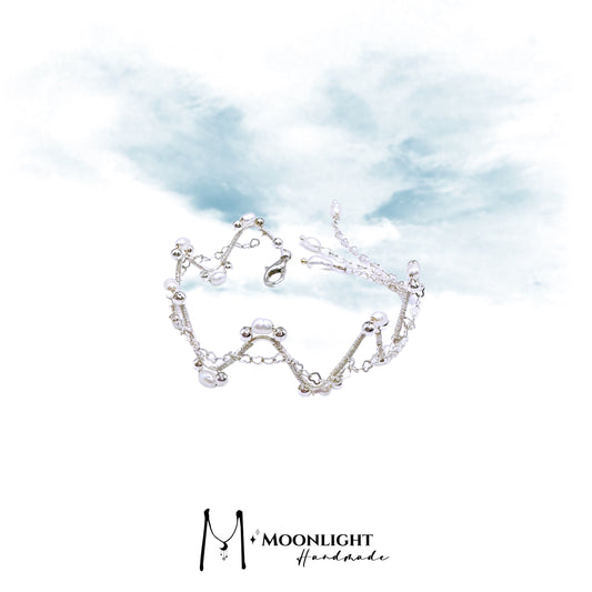 【MmoonlightHandmade】Love Chain Handmade Sterling Silver Crown Tassel Bangle