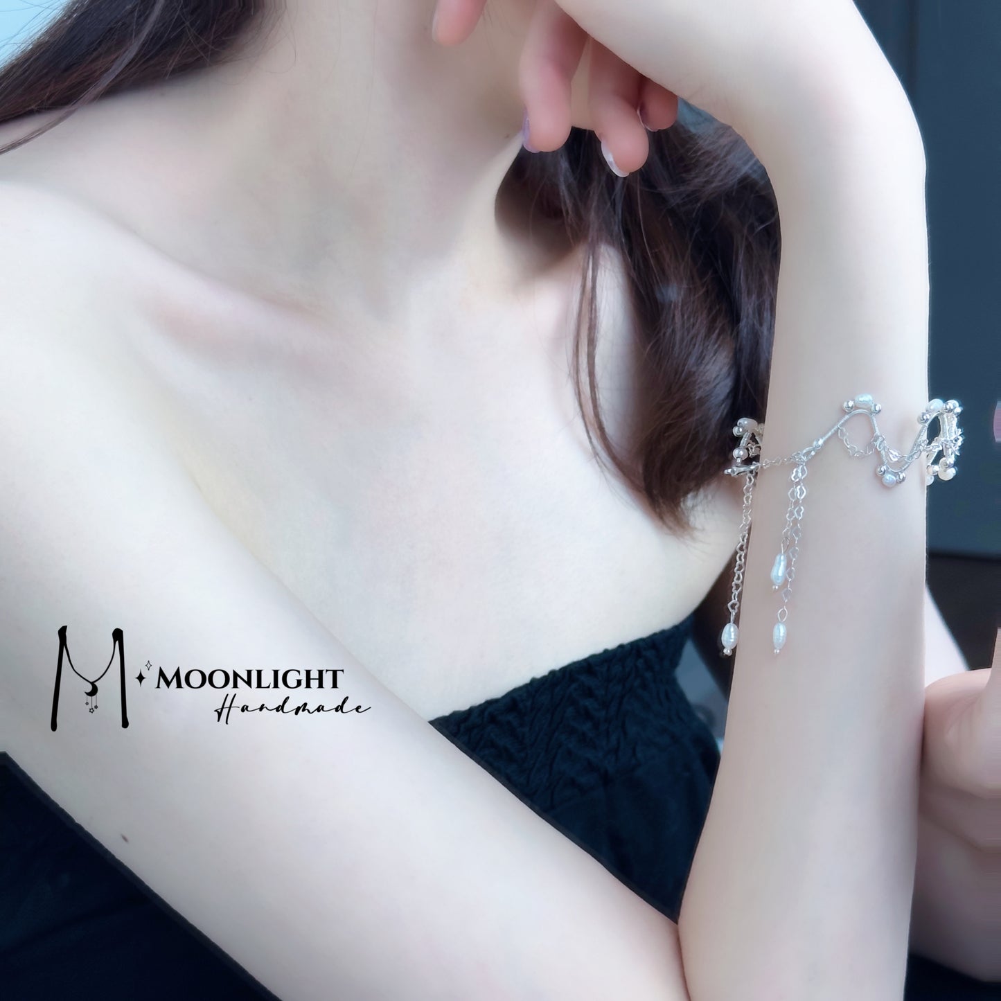 【MmoonlightHandmade】Amo-Ĉeno Manfarita Sterlinga Arĝenta Krono Kvasto-Branketo
