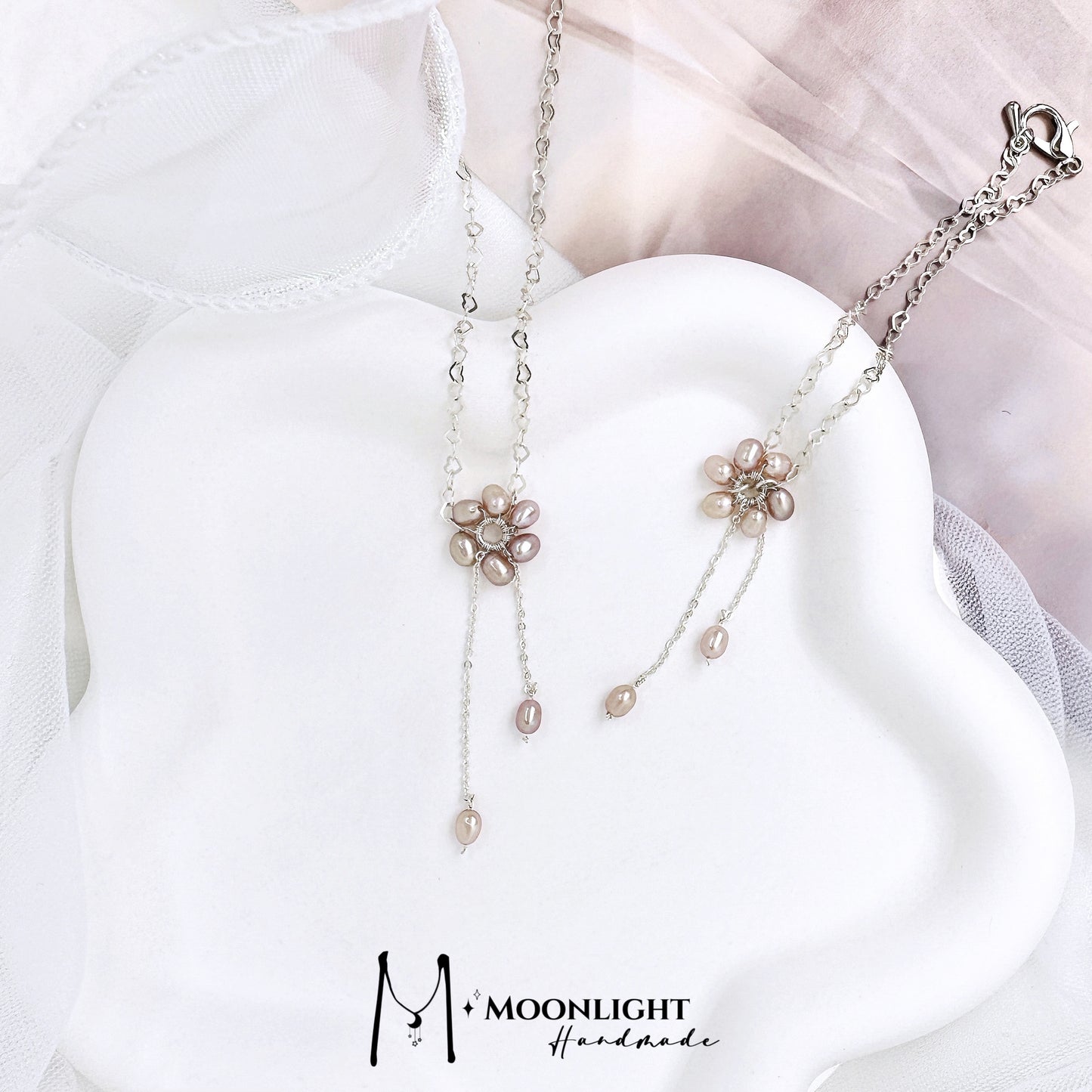 【MmoonlightHandmade】爱心链花朵流苏首饰套装