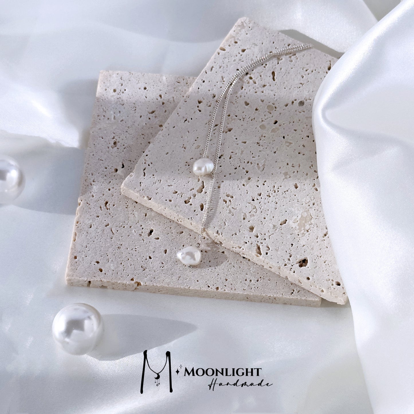 【MmoonlightHandmade】Natural Baroque Pearl Sterling Silver Pendant Necklace